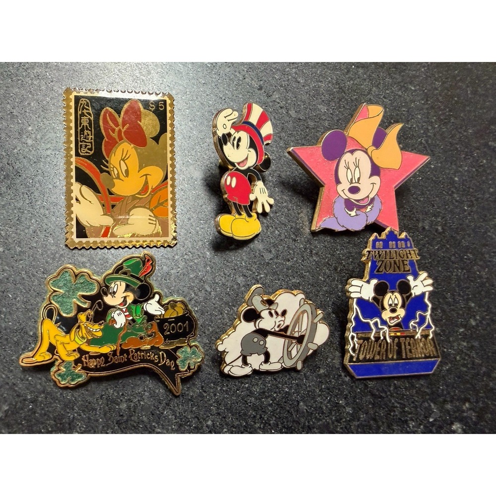 Disney Trading Pins Lot of 6 Mickey Minnie Pluto Tower of Terror 2001 Vintage